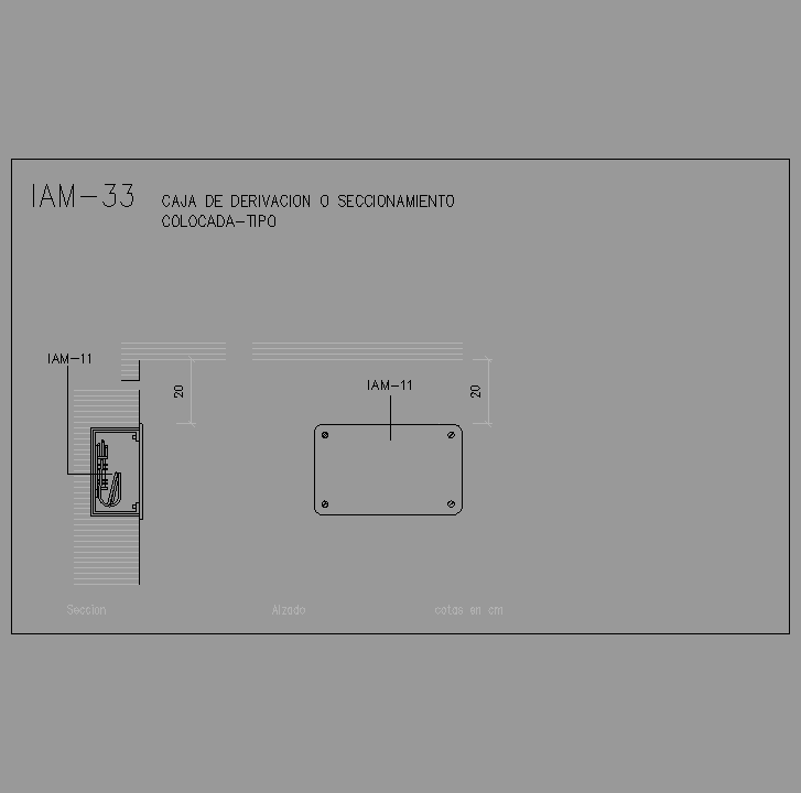 Bloque Autocad Caja de derivación o seccionamiento colocada-Tipo